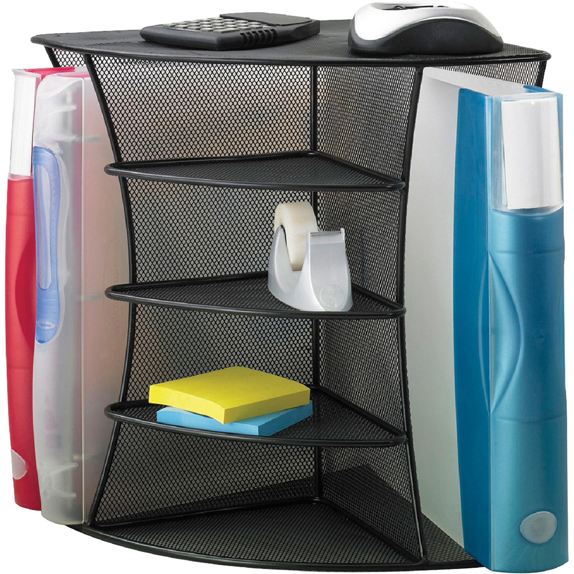 Safco Onyx Desk Corner Organizer-- 4 Shelves, 2 Side Storage Sections, Black, Model# 3261BL